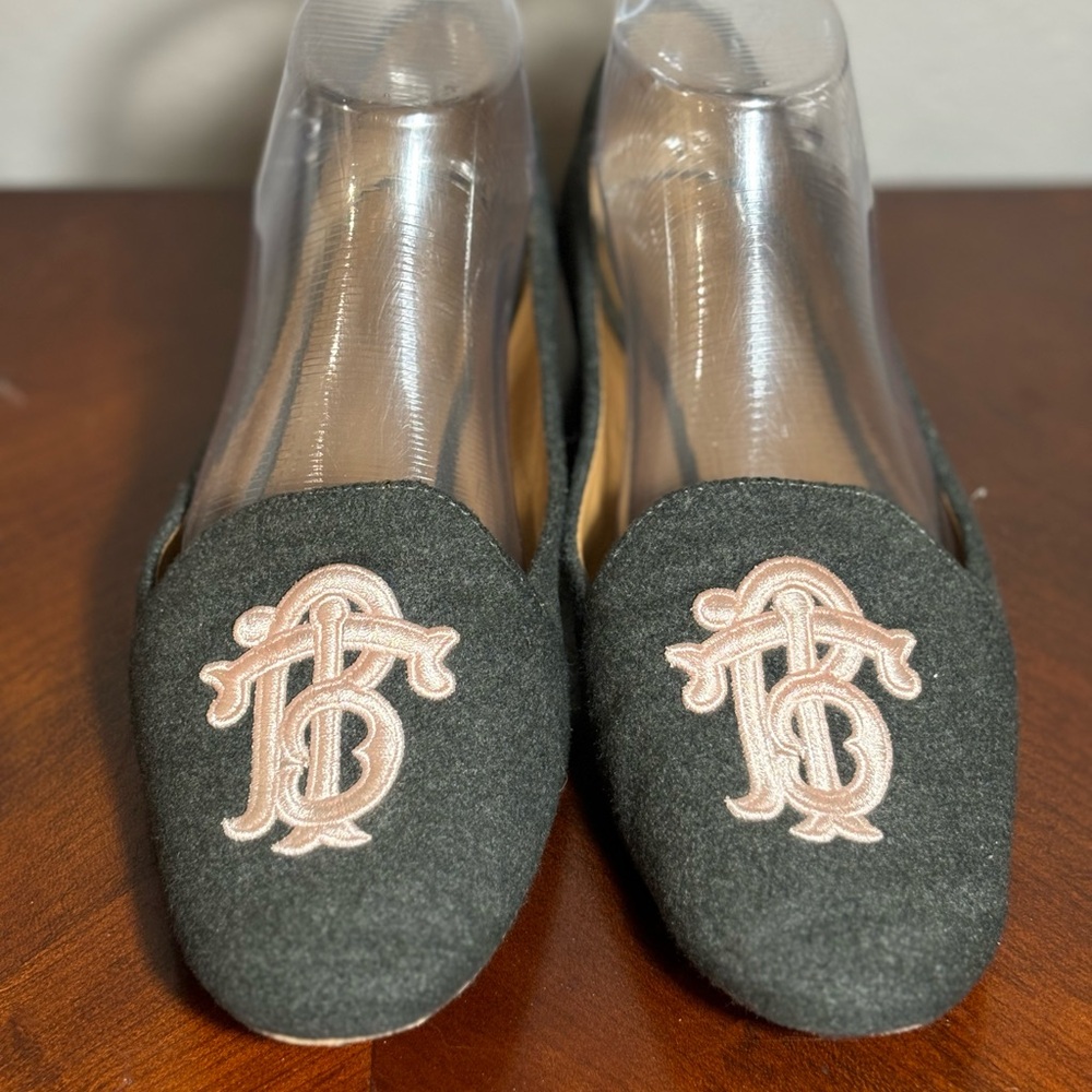 Tory Burch Gray Fabric Pink Logo Slip On Loafer - Picture 3 of 7